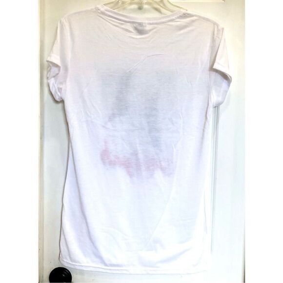 AALIYAH - NWOT - L Sz L - Crewneck, Cap Sleeve, White Graphic Tee - Picture 3 of 7